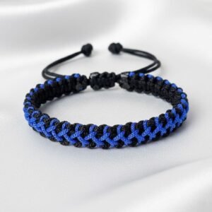 Deep Blue & Black Handmade Macrame Bracelet - Adjustable Dual-Tone Cord Wristband